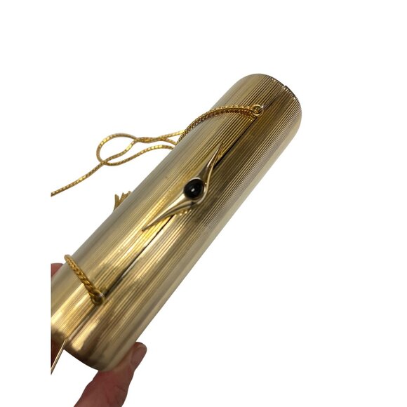 Judith Leiber Vintage Gold Tone Cylinder Clutch Shoulder Bag with Comb - Picture 4 of 12